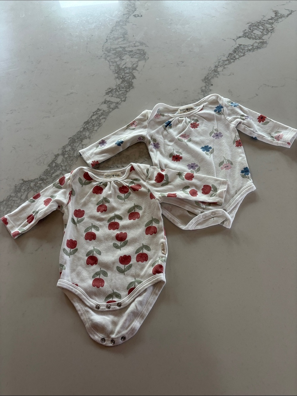 Two-Piece White Baby One-Piece Bodysuits with Cherry & Floral Prints